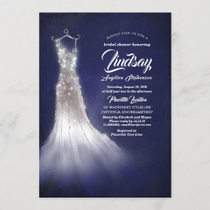 Silver Glitter Elegant Dress Blue Bridal shower Invitation