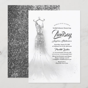 Silver Glitter Elegant Dress White Bridal shower Invitation