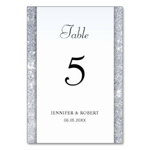 Silver Glitter Elegant Hand Script Modern Template Table Number