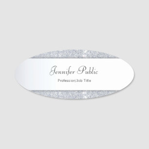 Silver Glitter Elegant Hand Script Template Modern Name Tag