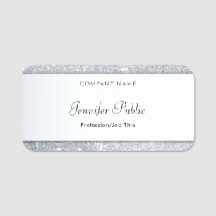 Silver Glitter Elegant Handwritten Name Script Tag