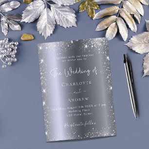 Silver glitter elegant script luxury wedding invitation