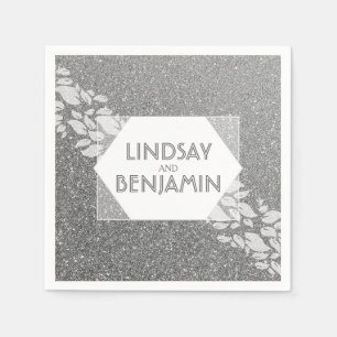 Silver Glitter Elegant Vintage Glam Wedding Napkin