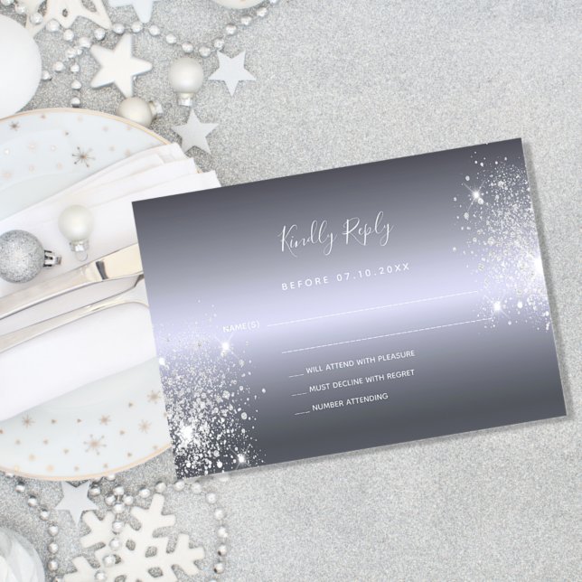 Silver glitter elegant wedding RSVP Note Car Card (Creator Uploaded)