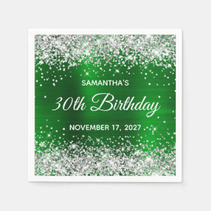Silver Glitter Emerald Green Foil 30th Birthday Napkin