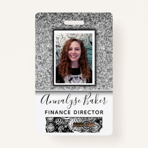 Silver Glitter Employee Nurse Doctor Photo Name ID Badge