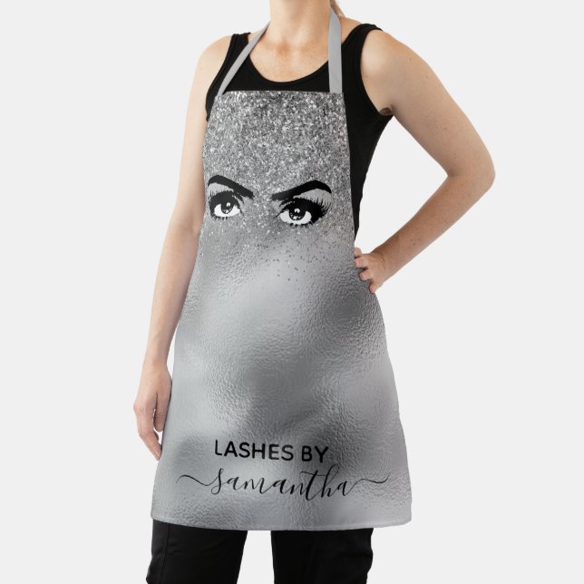 Silver Glitter Eye Eyelash Handwritten Monogram Apron (Insitu)