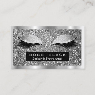 Silver Glitter Eyelash Extensions Makeup Artist Business Card