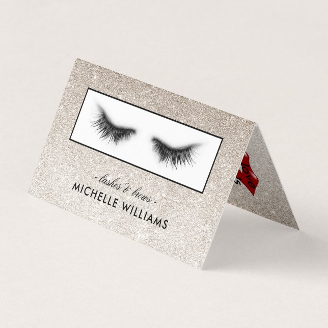 Silver Glitter Eyelashes AfterCare Referral Business Card (Front)