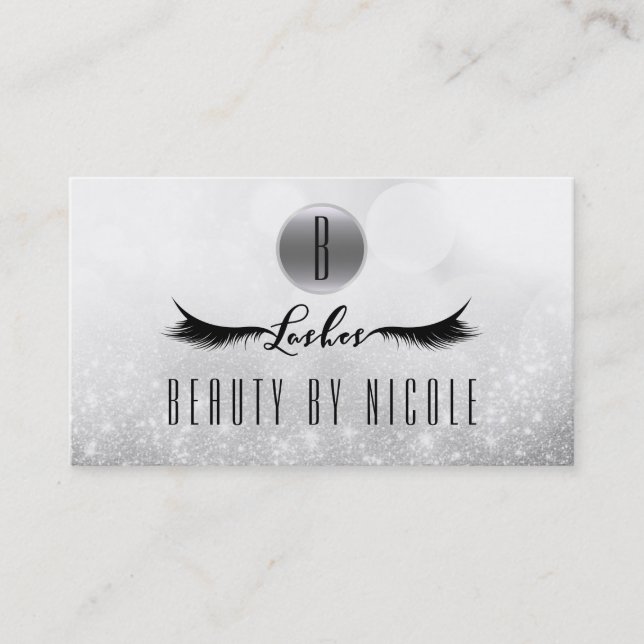 Silver Glitter Eyelashes Customer Loyalty Card (Front)