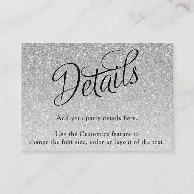 Silver Glitter Fancy Script Detail Enclosure Card (Front)