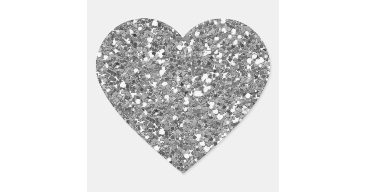 Silver Glitter Faux Heart Sticker Zazzle