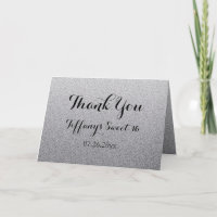 Silver Glitter Faux Ombre Sweet 16 Thank You Card