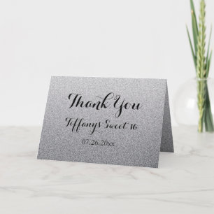 Silver Glitter Faux Ombre Sweet 16 Thank You Card