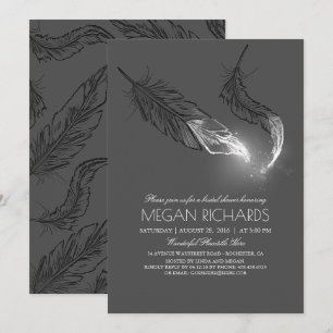 Silver Glitter Feathers Elegant Bridal Shower Invitation