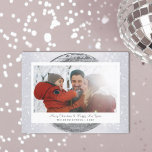 Silver Glitter Festive Winter Family Holiday Card<br><div class="desc">Capture the magic of the season with this delightful holiday card featuring a festive winter design. The shimmering background perfectly frames your cherished family photo, creating a warm and inviting feel. Easily personalise with your family name and year to make it uniquely yours. Celebrate the holidays with a personal touch...</div>