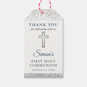 Silver Glitter First Holy Communion Thank You Gift Tags