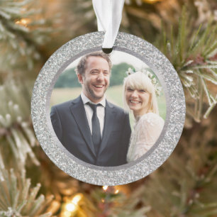 Silver & Glitter First Married Christmas Photo Ornament