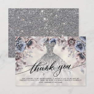 Silver Glitter Floral Quinceañera Thank You