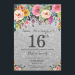 Silver Glitter Floral Surprise 16th Birthday Invitation<br><div class="desc">Silver Glitter Floral Surprise 16th Birthday Invitation for Girl. Watercolor Floral Flower. Silver Glitter Background. Pink, Yellow, Orange, Purple Flower. Adult Birthday. 13th 15th 16th 18th 20th 21st 30th 40th 50th 60th 70th 80th 90th 100th, Any Ages. For further customisation, please click the "Customise it" button and use our design...</div>