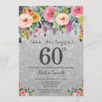 Silver Glitter Floral Surprise 60th Birthday