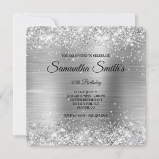 Silver Glitter Foil 40th Birthday Fancy Monogram Invitation