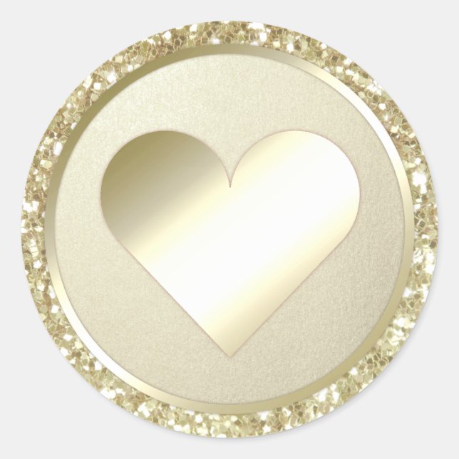 Silver Glitter Foil Heart Wedding Favour Envelope Classic Round Sticker (Front)