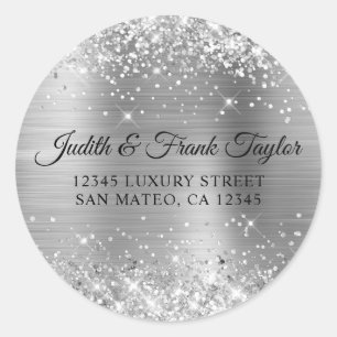 Silver Glitter Foil Return Address Classic Round Sticker