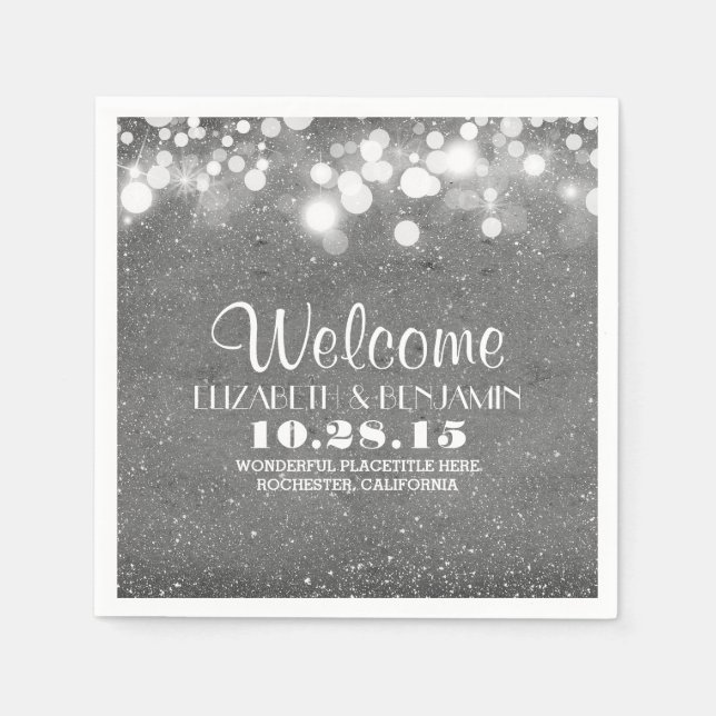 silver glitter foil string lights wedding napkin (Front)