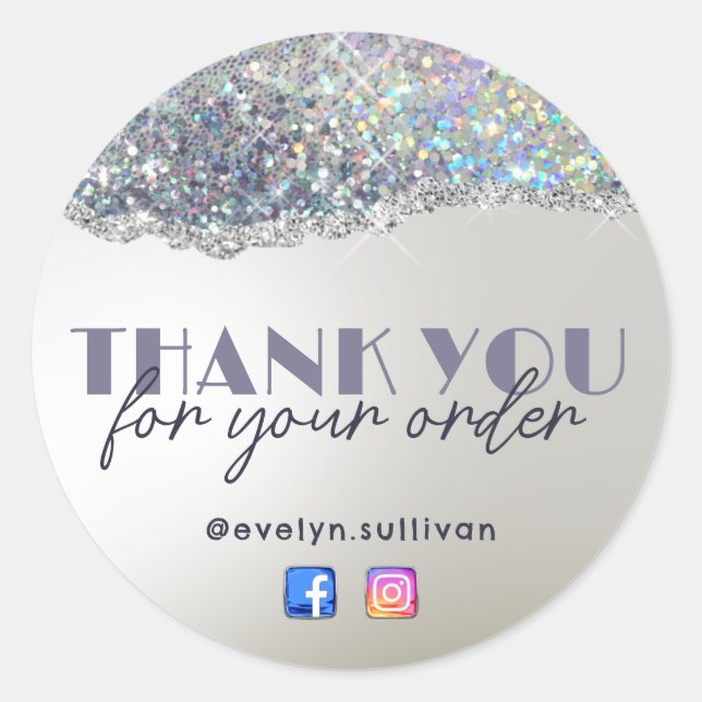 Silver glitter foil thank you sticker (Front)