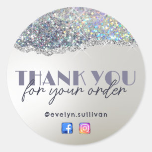 Silver glitter foil thank you sticker