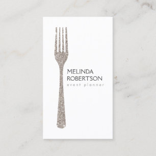 Silver Glitter Fork Event Planner Business Card