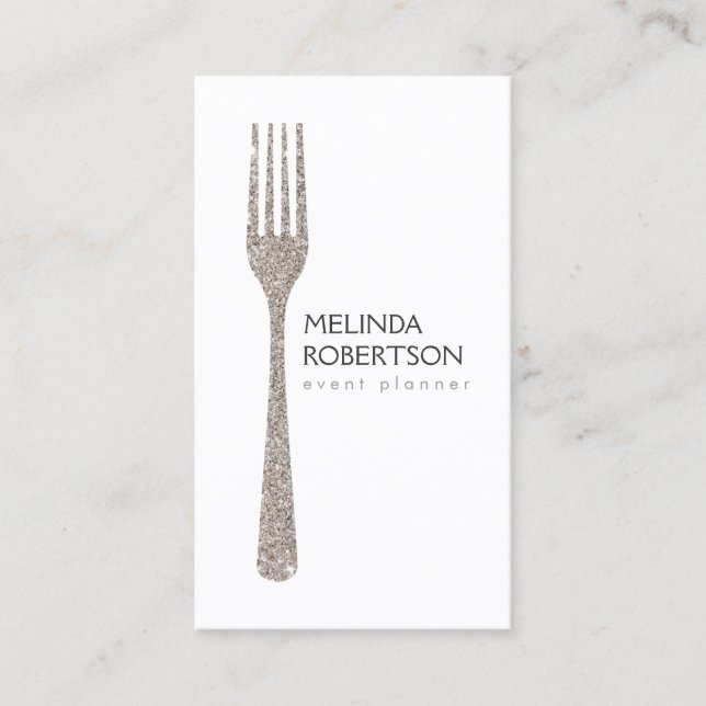 Silver Glitter Fork Event Planner Business Card (Front)