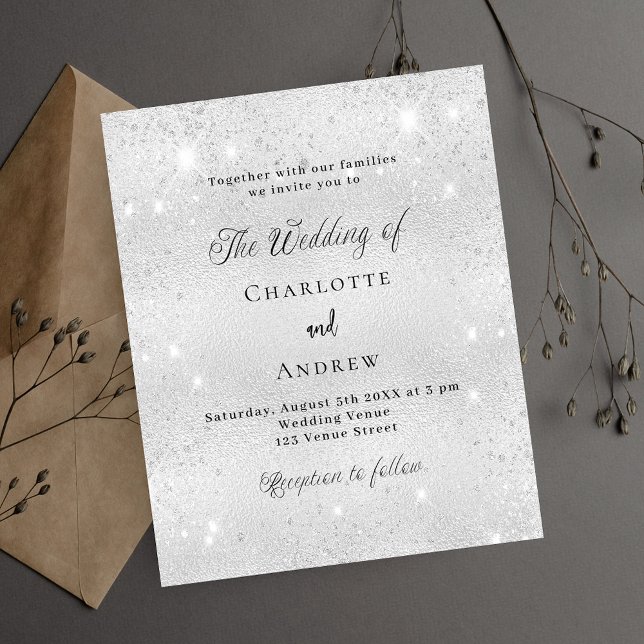 Silver glitter formal budget wedding invitation flyer (Creator Uploaded)