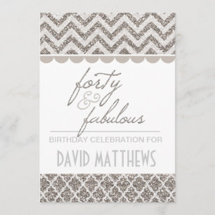 Silver Glitter Forty and Fabulous Birthday Invite