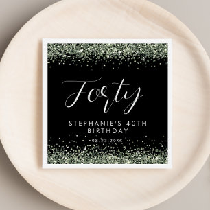Silver Glitter Forty Birthday Party Personalised Napkin