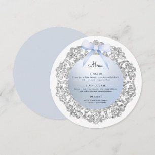Silver Glitter Frame Blue Bow Round Menu