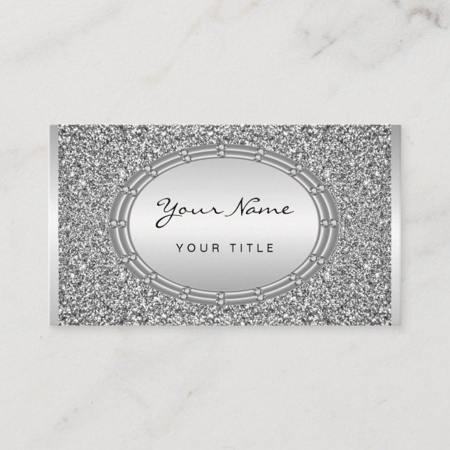 Silver Glitter Frame Business Card (Front)