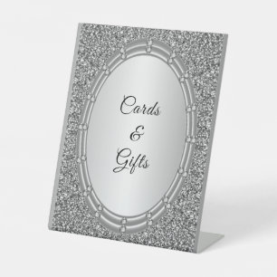 Silver Glitter Frame Cards & Gifts Tabletop Signs