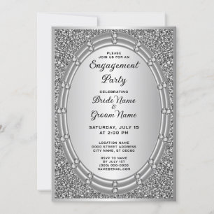 Silver Glitter Frame Engagement Invitation