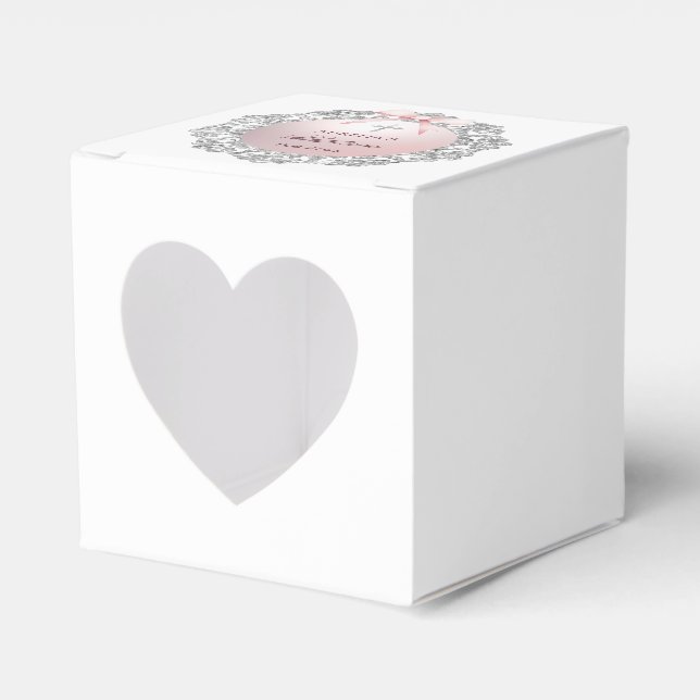 Silver Glitter Frame Pink Bow Baptism Heart Favour Box (Front Side)