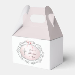 Silver Glitter Frame Pink Bow Baptism Small Gable Favour Box