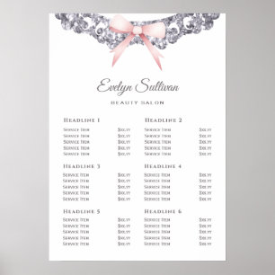 Silver glitter frame pink bow price list poster