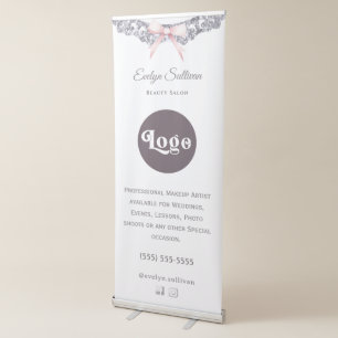 Silver glitter frame pink bow retractable banner