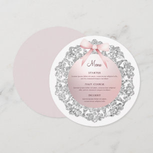 Silver Glitter Frame Pink Bow Round Menu
