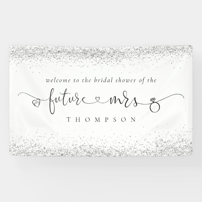 Silver Glitter Future Mrs Welcome Bridal Shower Banner (Horizontal)