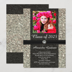 Silver Glitter Gem Photo Class of 2025 Graduation Invitation