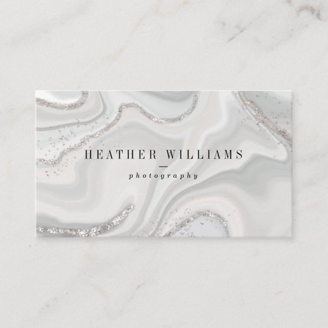 Silver Glitter Geode Business Cards (Front)