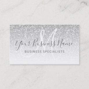 Silver Glitter Girly Script Business Logo Monogram Business Card