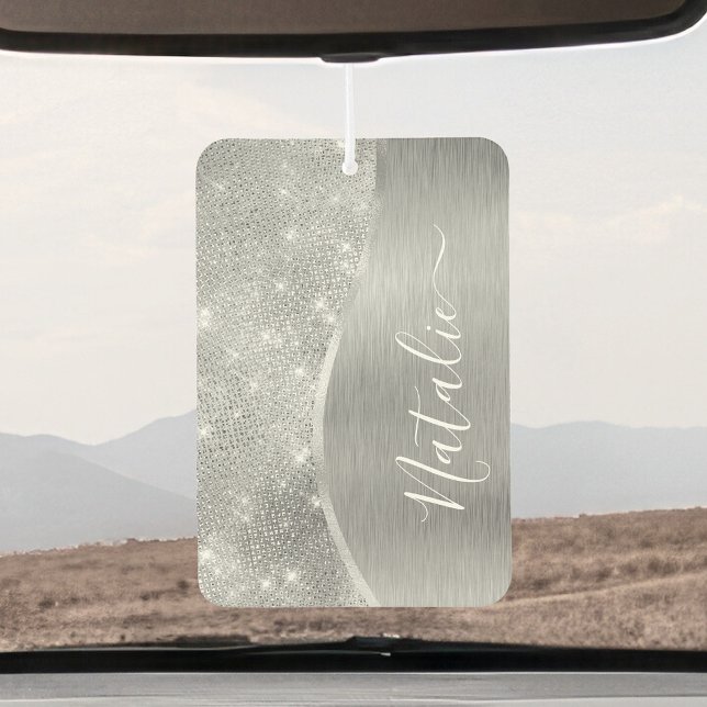 Silver Glitter Glam Bling Personalised Metallic Car Air Freshener (Creator Uploaded)